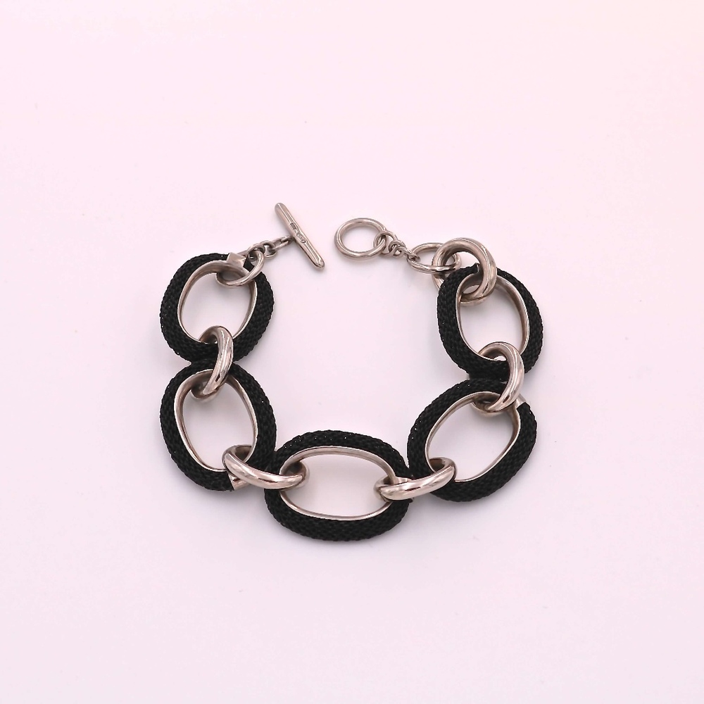 A&M Silver Metal in Black Mesh Links Bracelet